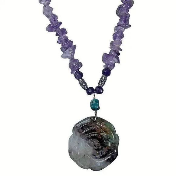 Barse Purple Amethyst Carved Rose Pendant Necklace 19